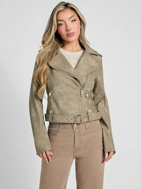 Green Concetta Biker Jacket Durable Outer Shell