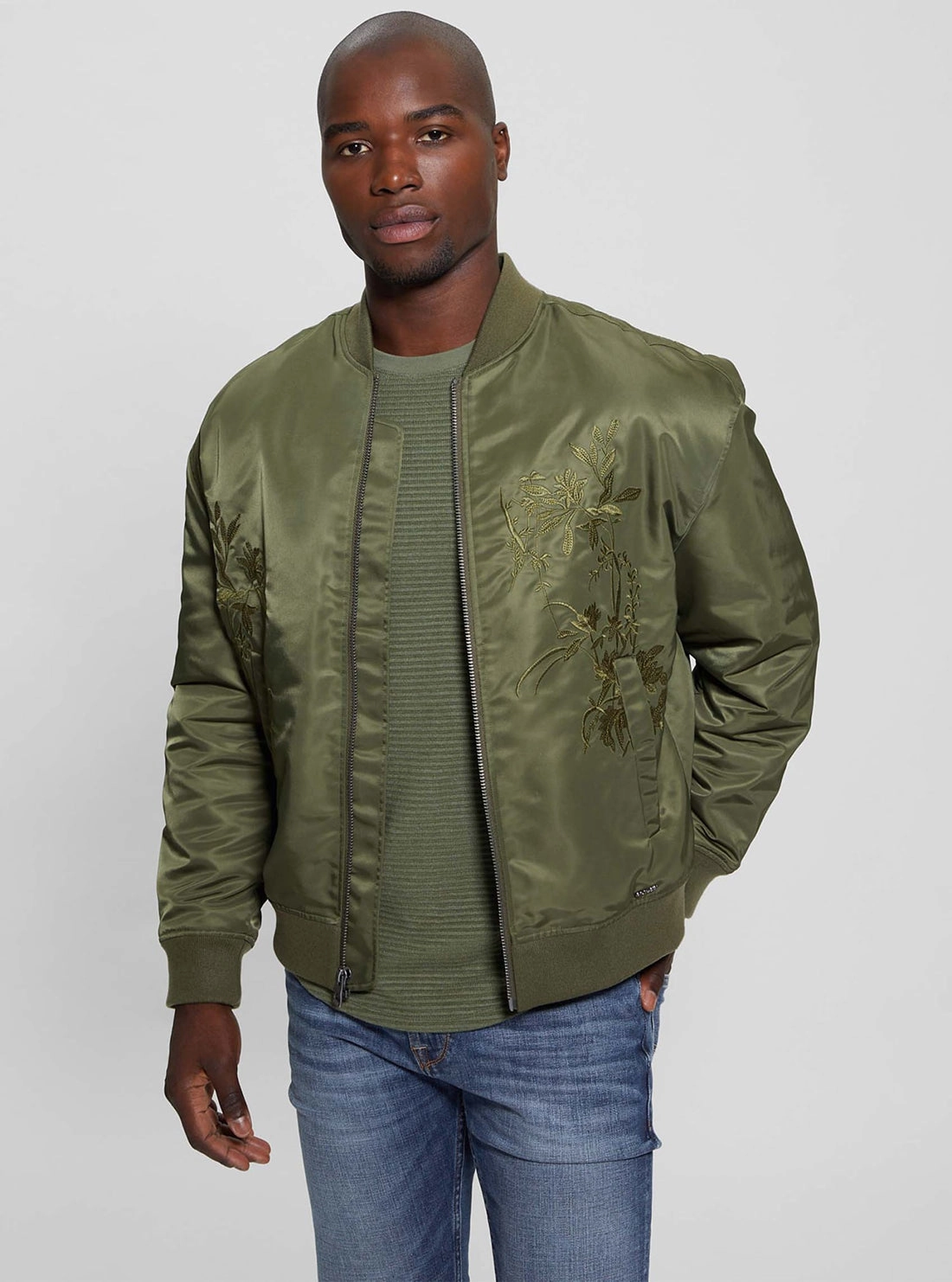 Green Twill Hawk Bomber Jacket Magnetic Closure Articulated Elbows