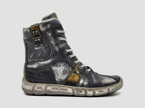 Men's Tall Comfort Thick Wool-Lined Zip-Up Leather Boots - Grey/Yellow Reinforced Form Weekend Camping