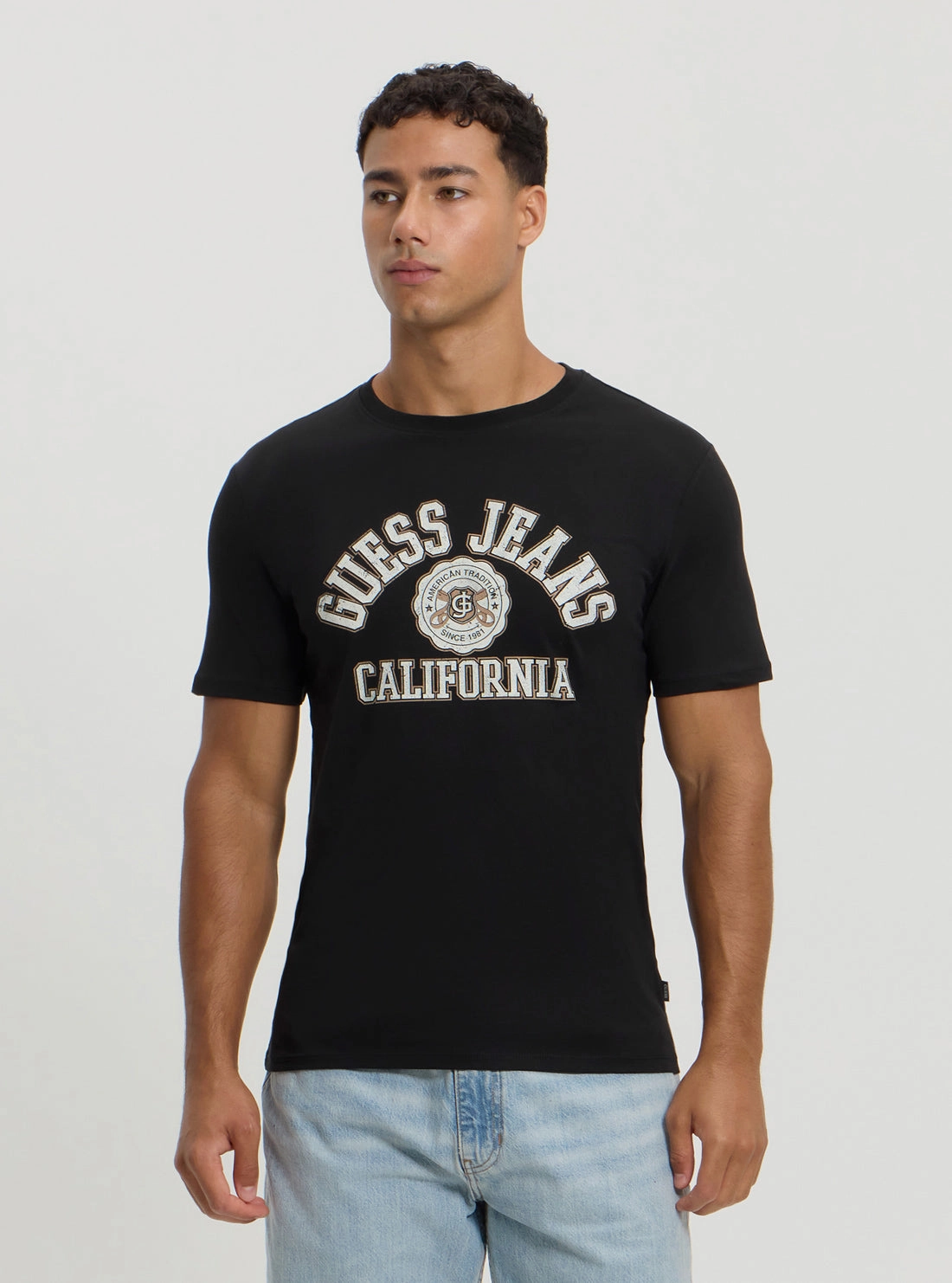 Guess Jeans Black Slim Printed T-Shirt DoubleStitchedSeams