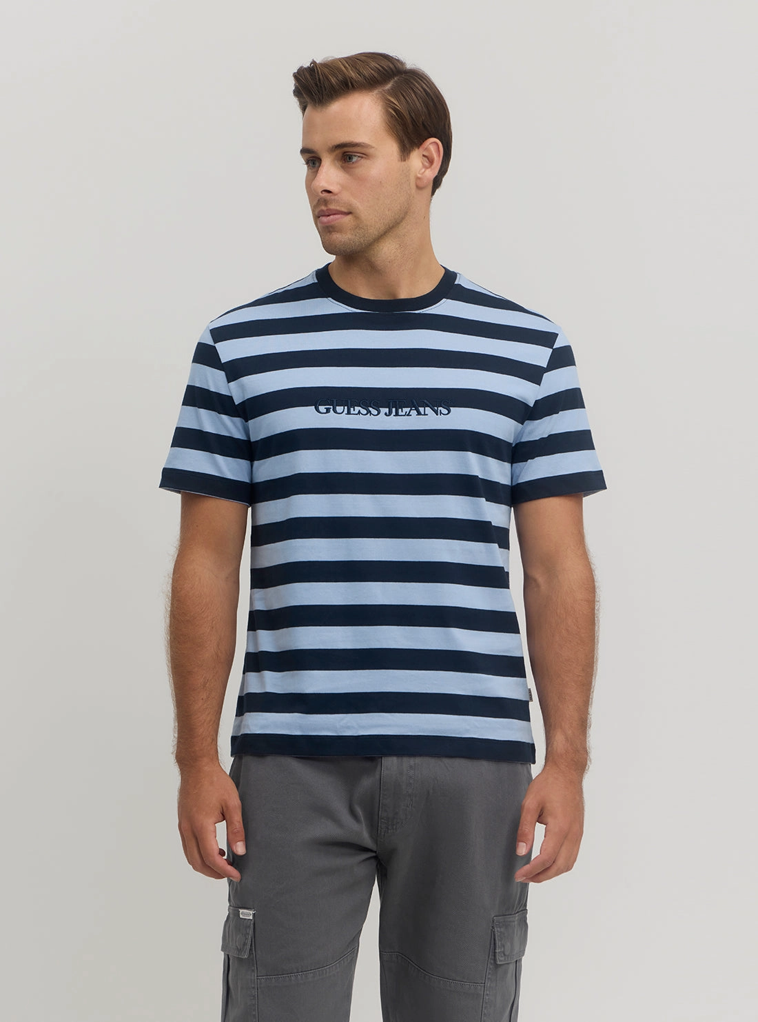 VentilatedMeshPaneling Yarn Dye Stripe Guess Jeans Blue Striped T-Shirt