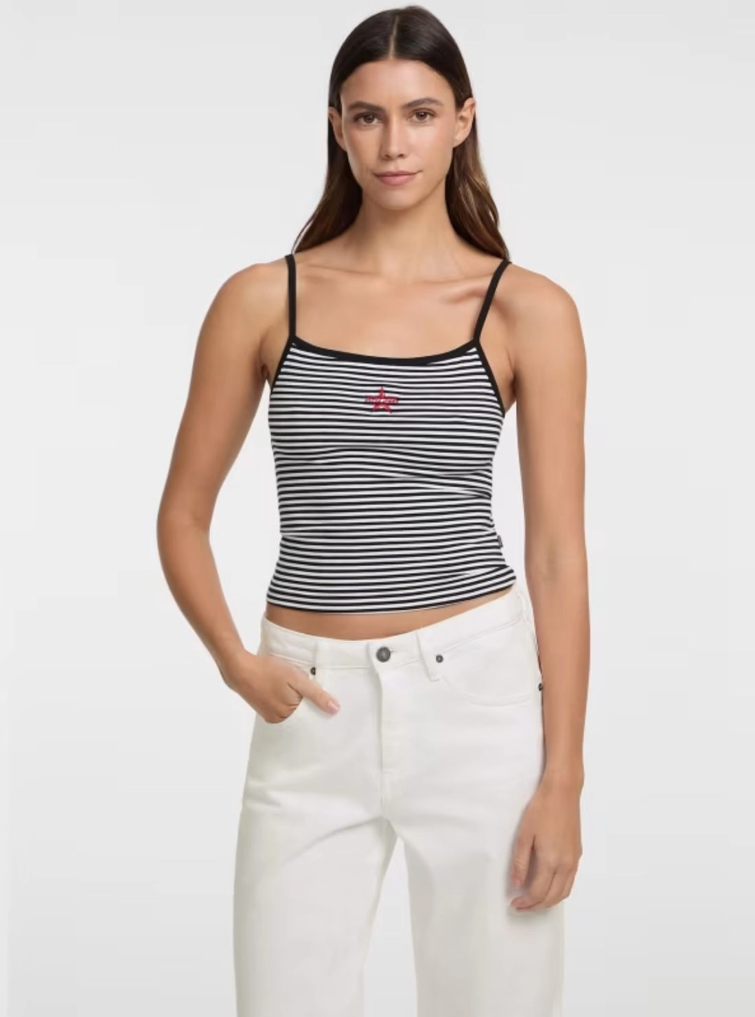 Hidden Zipper Closure All Over Print Technique Guess Jeans Eco Black Striped Star Tank Top