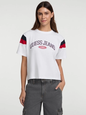 Guess Jeans Eco White Boxy Pieced T-Shirt MultiPocketDesign RubberizedGrip