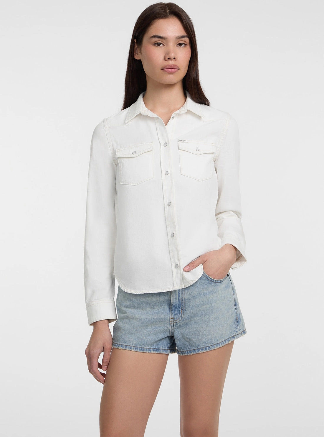 Core Look Shopping Day High Quality Weekend Style Guess Jeans Eco White Slim Denim Twill Shirt