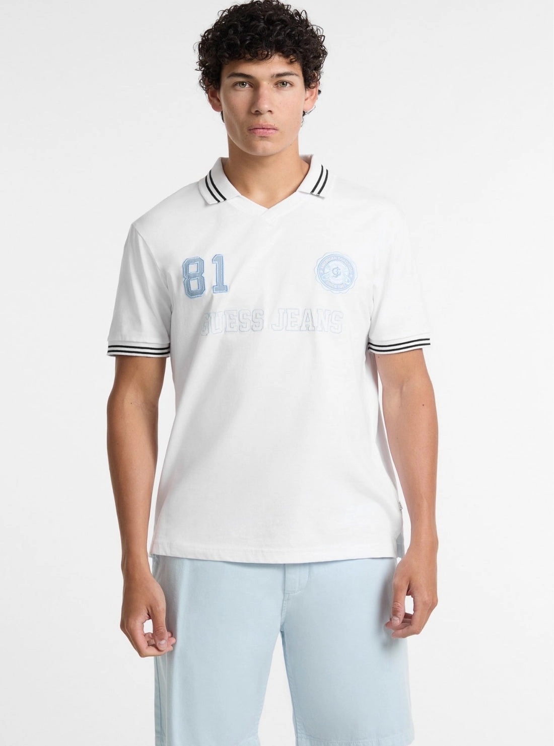 Guess Jeans Eco White Soccer Polo T-Shirt CrossBackDesign MultiFunctionalDesign