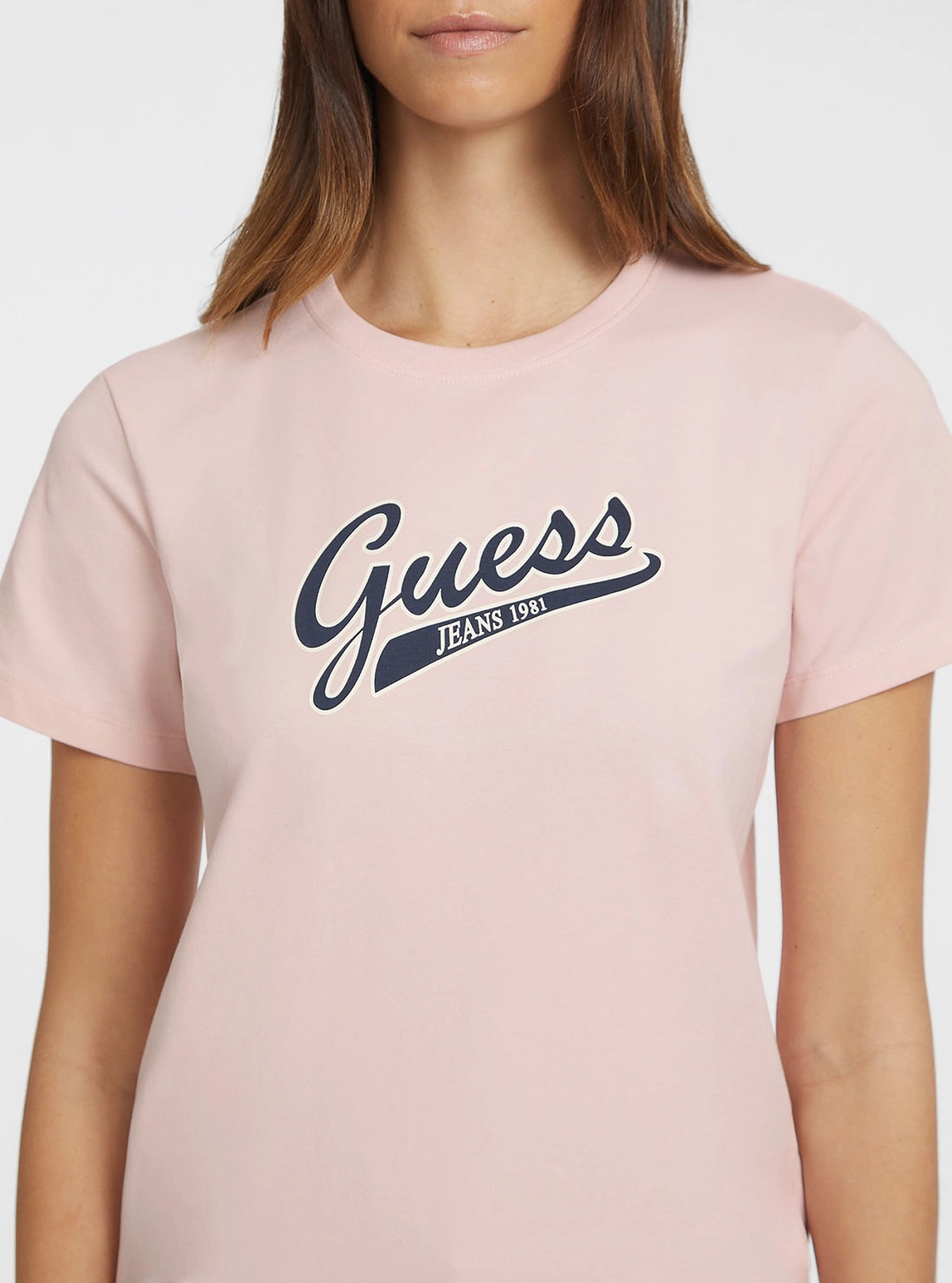 Guess Jeans Light Pink Script Logo T-Shirt Relaxed Tee Office Wear