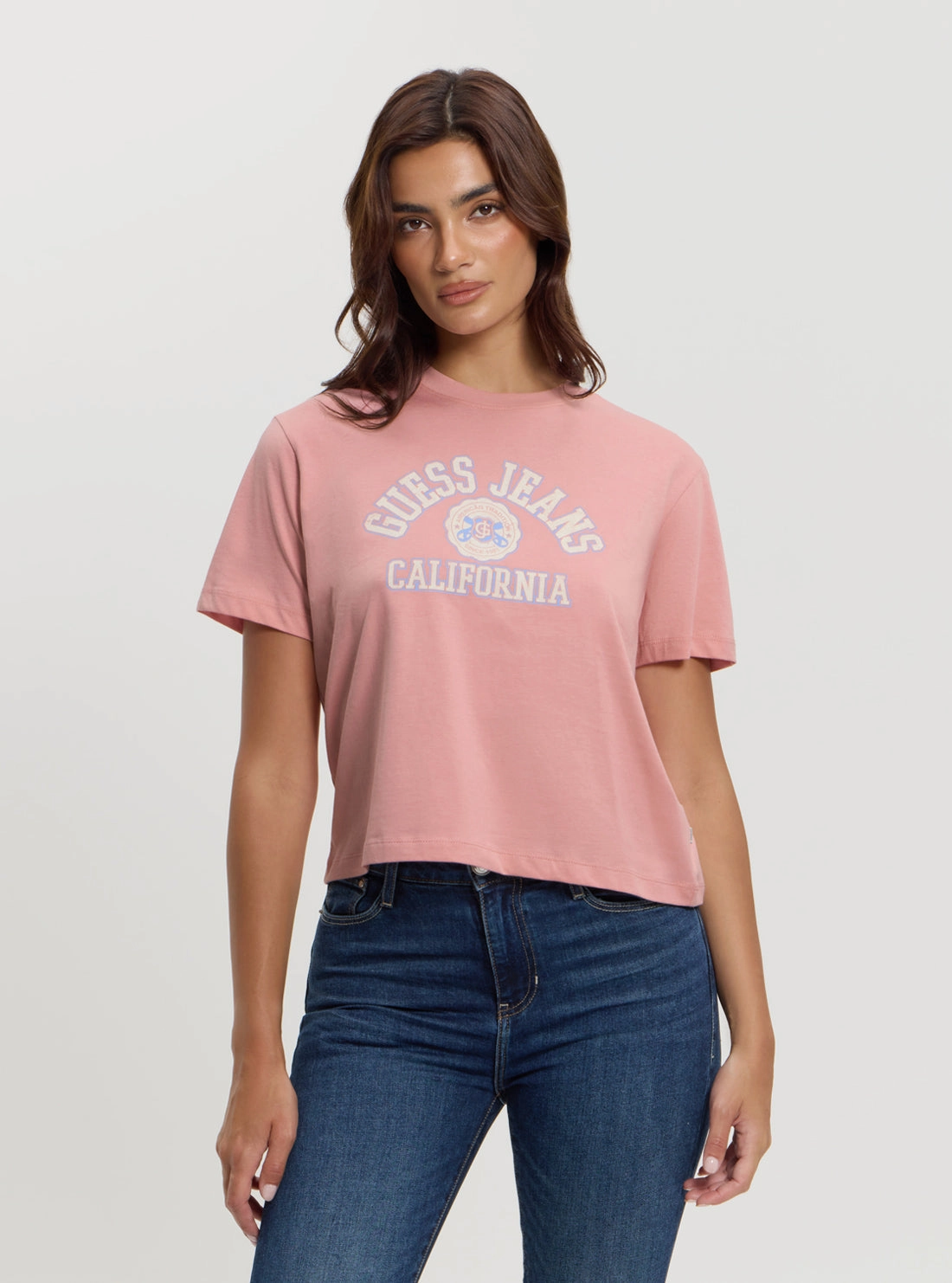 Guess Jeans Pink Boxy T-Shirt Ergonomic Shoulder Cut