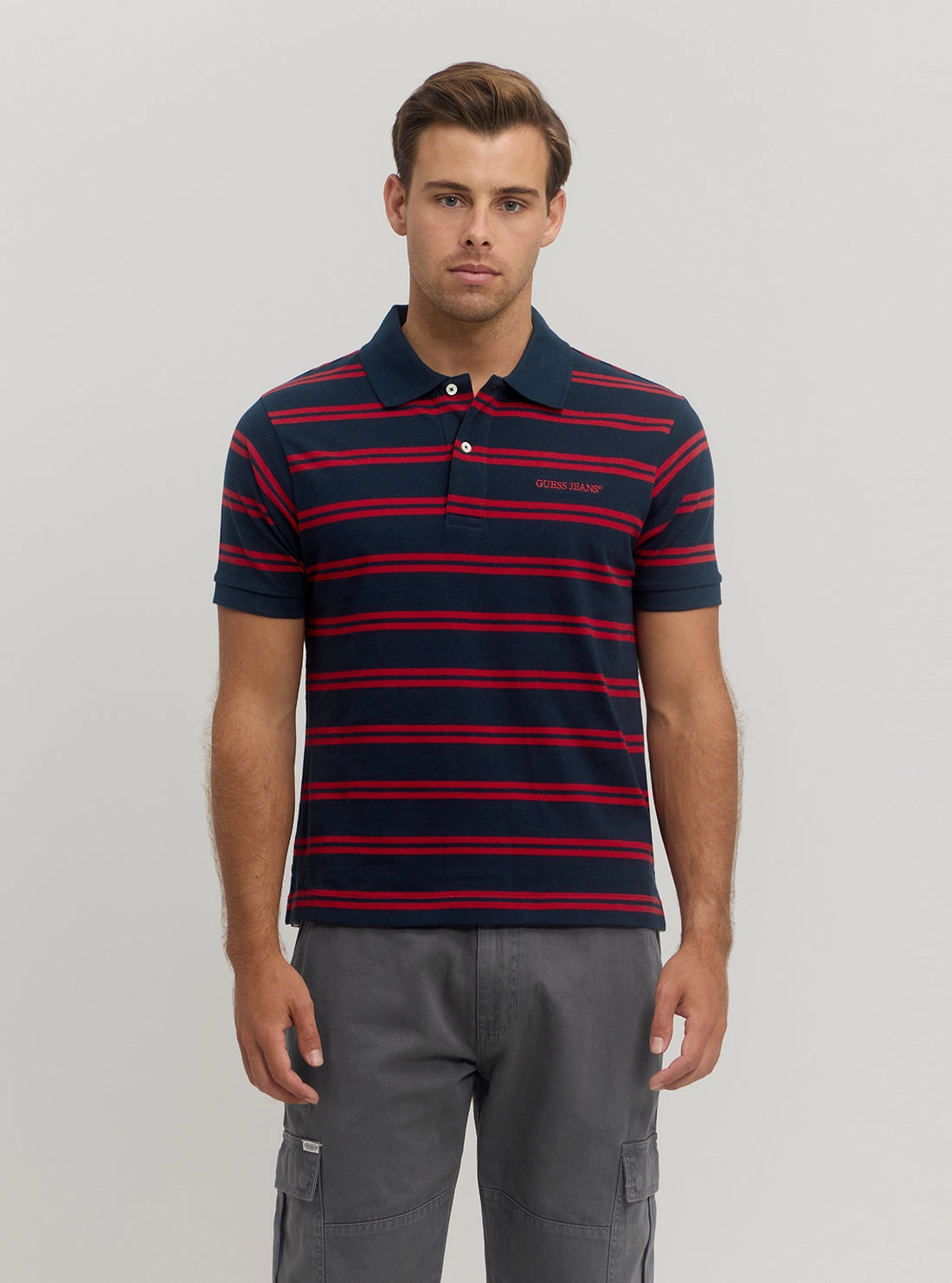 Raw Edge Finish Guess Jeans Red Blue Stripes Polo T-Shirt