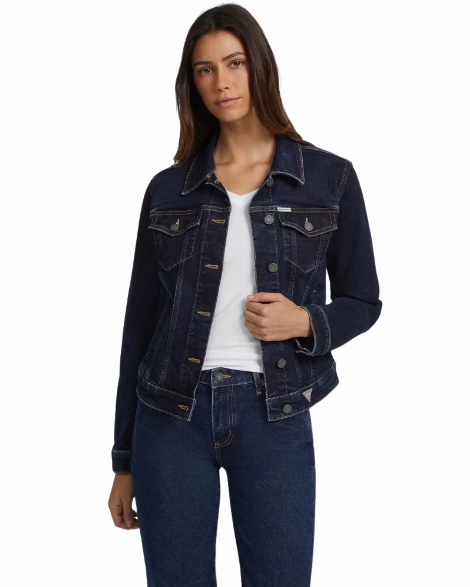 Guess Jeans Slim Trucker Jacket Lightweight Layer Seamless Shoulder Construction