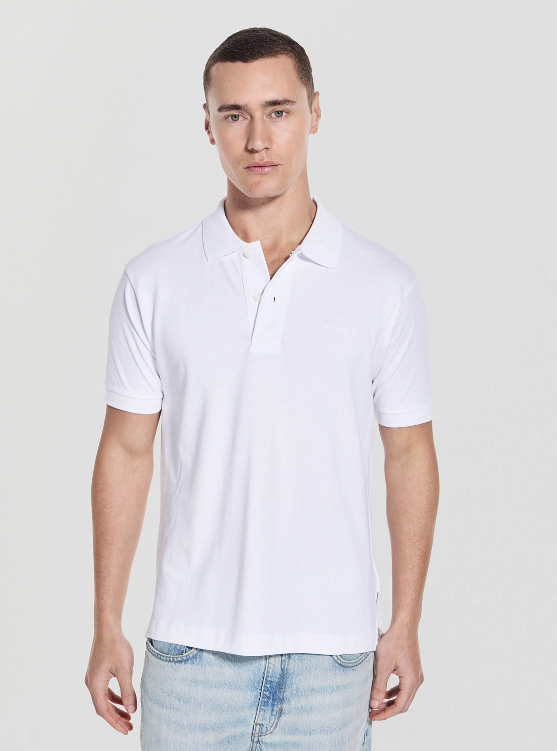 Guess Jeans White Embroidered Polo Shirt Everyday Wear