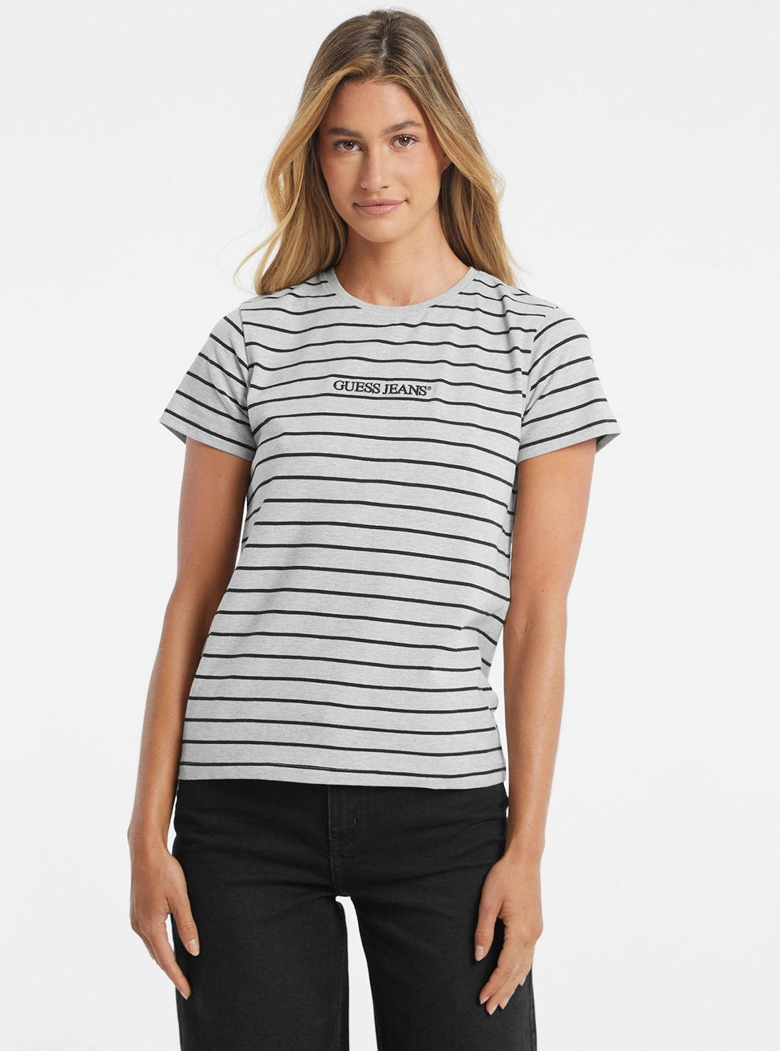 Hybrid Fabric Blend Guess Jeans White Striped T-Shirt
