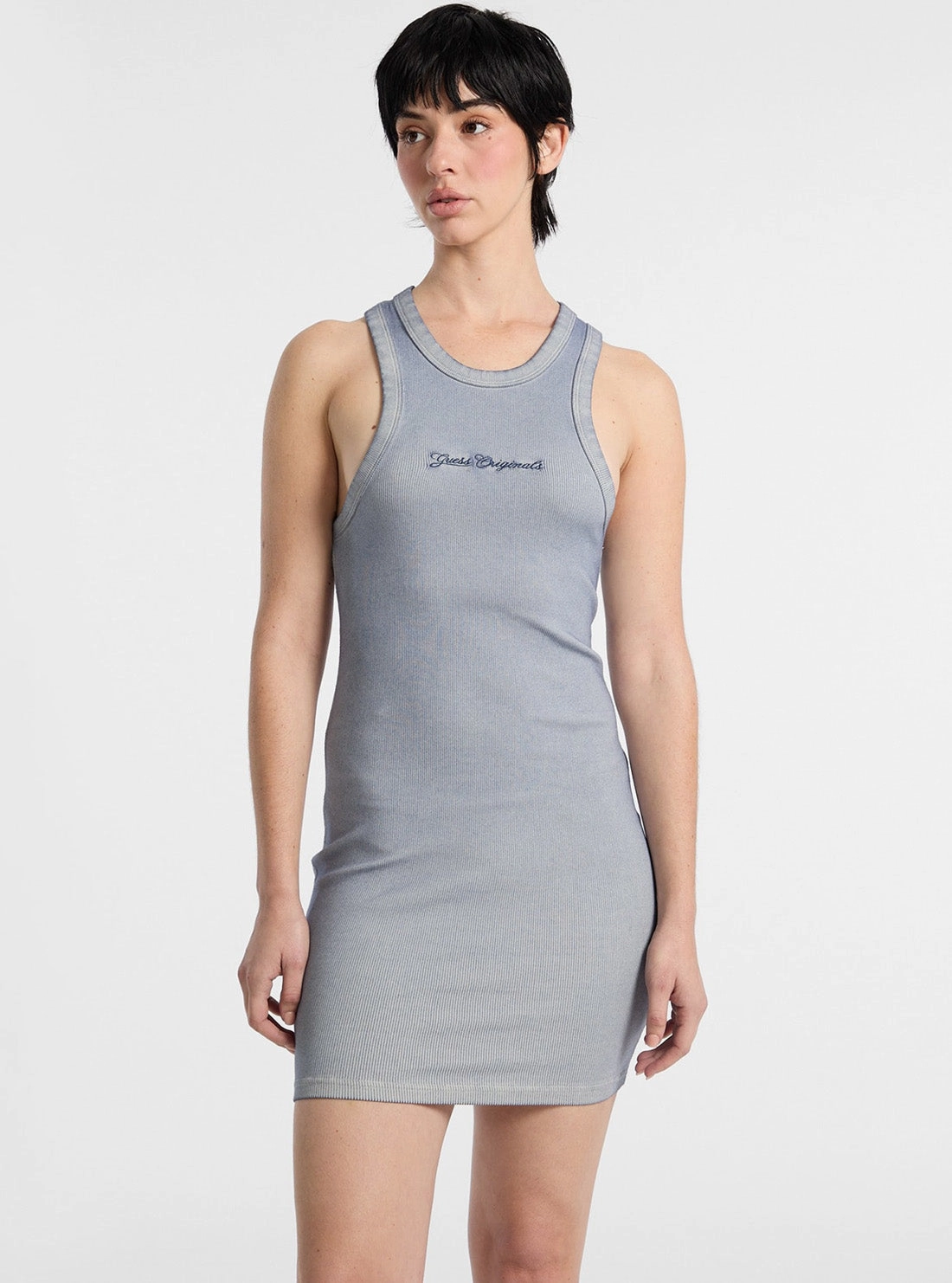 Guess Original Blue Racer Tank Mini Dress Timeless Line Lightweight-Lining