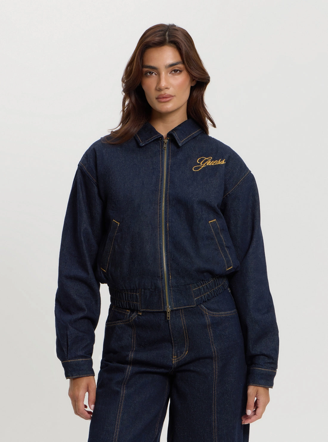 Eco Friendly Quick Access Hidden Pockets Guess Originals Blue Denim Bomber Jacket