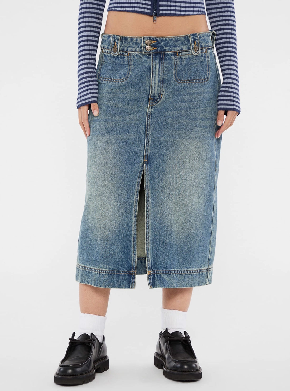 Luxury Minimalist Guess Originals Blue Denim Midi Skirt