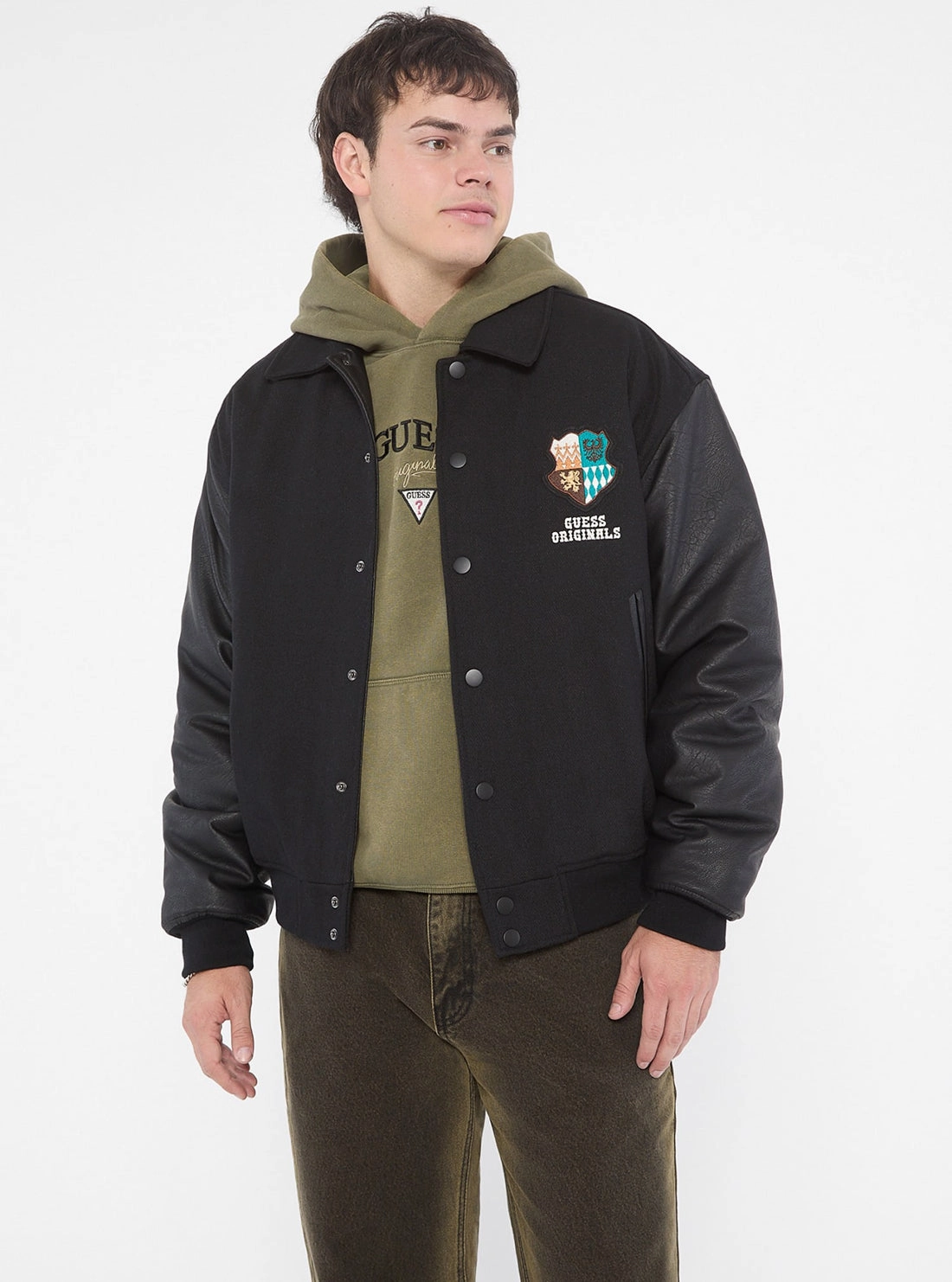 Guess Originals Crest Letterman Jacket Minimalist Design Clean Minimal Look