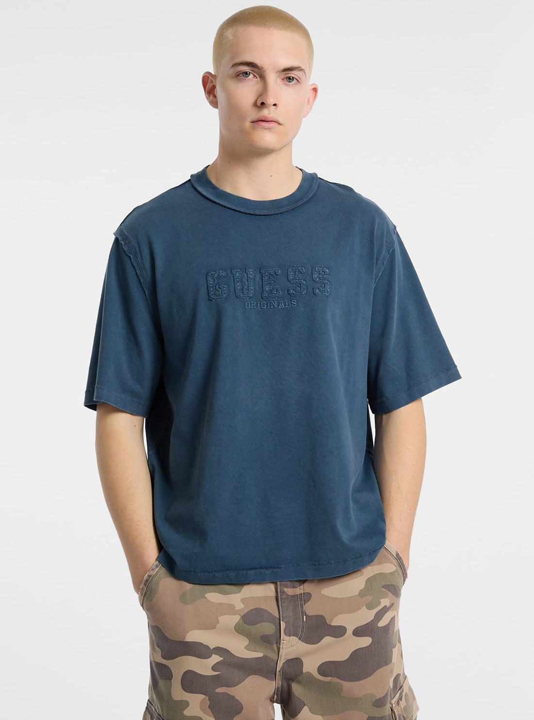 Guess Originals Eco Blue Appliqu?? Boxy T-Shirt Casual Tee