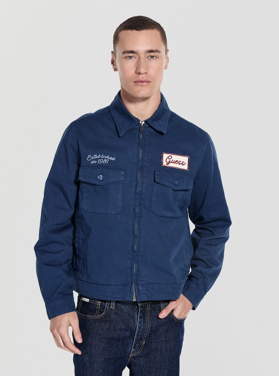 Hidden Storage Compartments Guess Originals Eco Blue Full Zip Cap Jacket