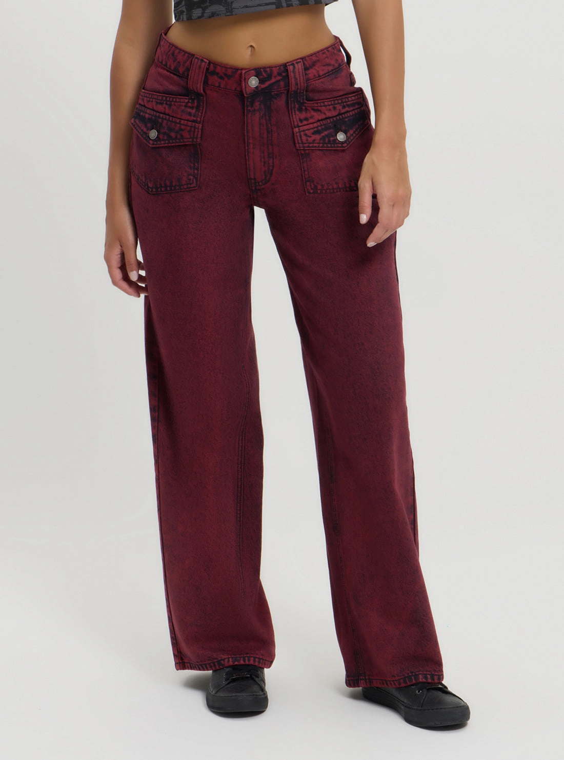 Natural Fit Guess Originals Red Patch Wide Leg Pants