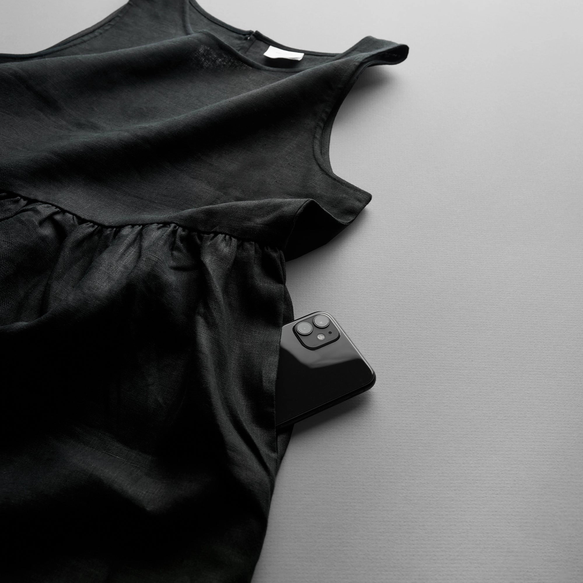 Street Mode Chic And Comfortable AS Colour Linen Dress Black