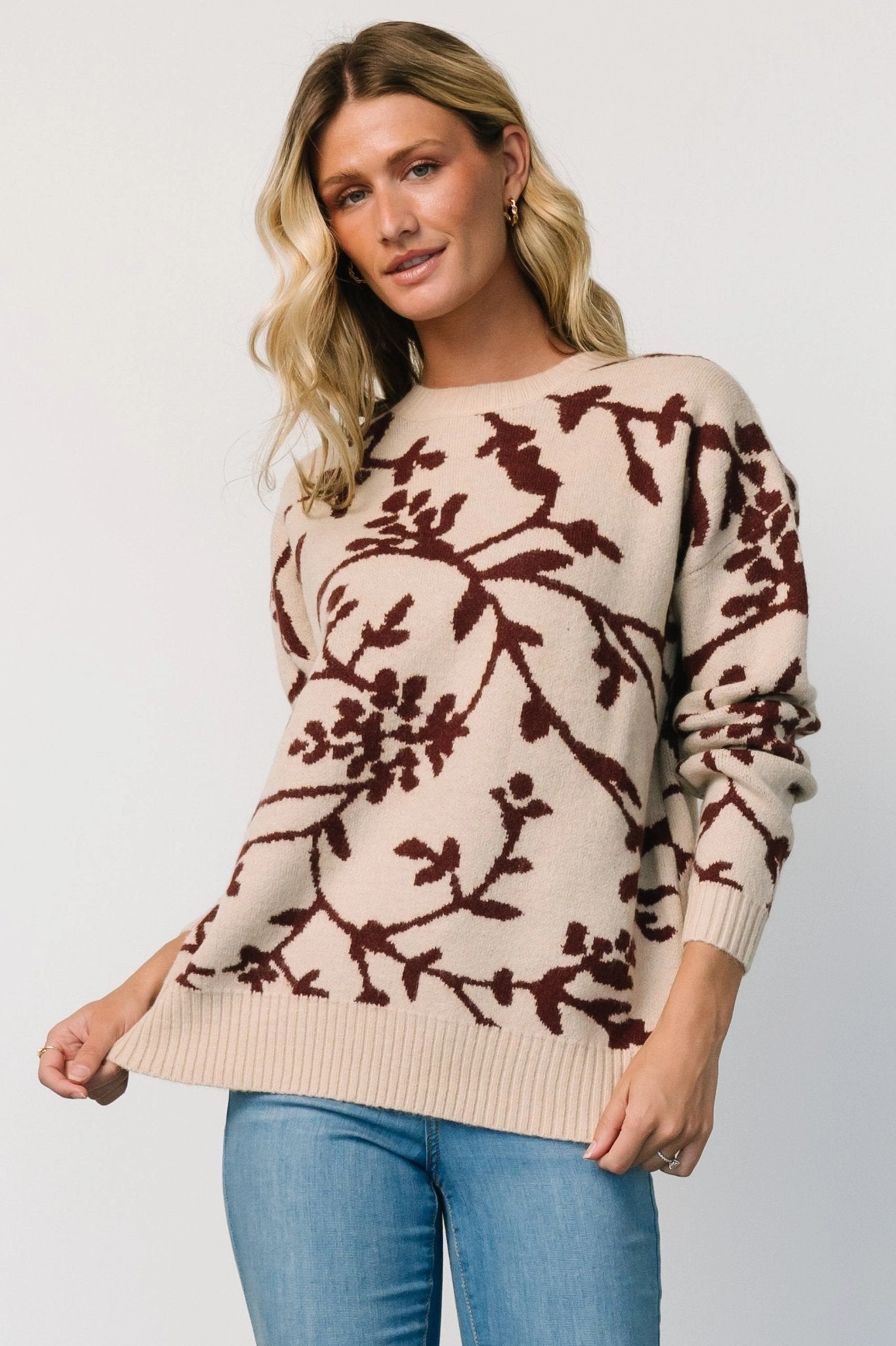 Microfiber Insulation Hallstatt Sweater | Beige   Merlot Print