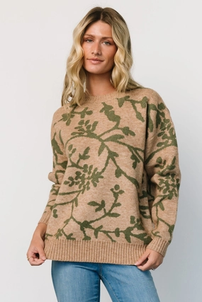 Winter Knitwear Relaxed Style Hallstatt Sweater | Camel   Green Print
