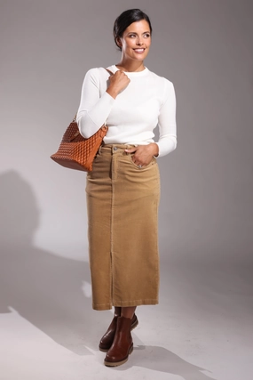 Corduroy Skirt | CAMEL | 6197ZZ Low Impact Dye tech fabric