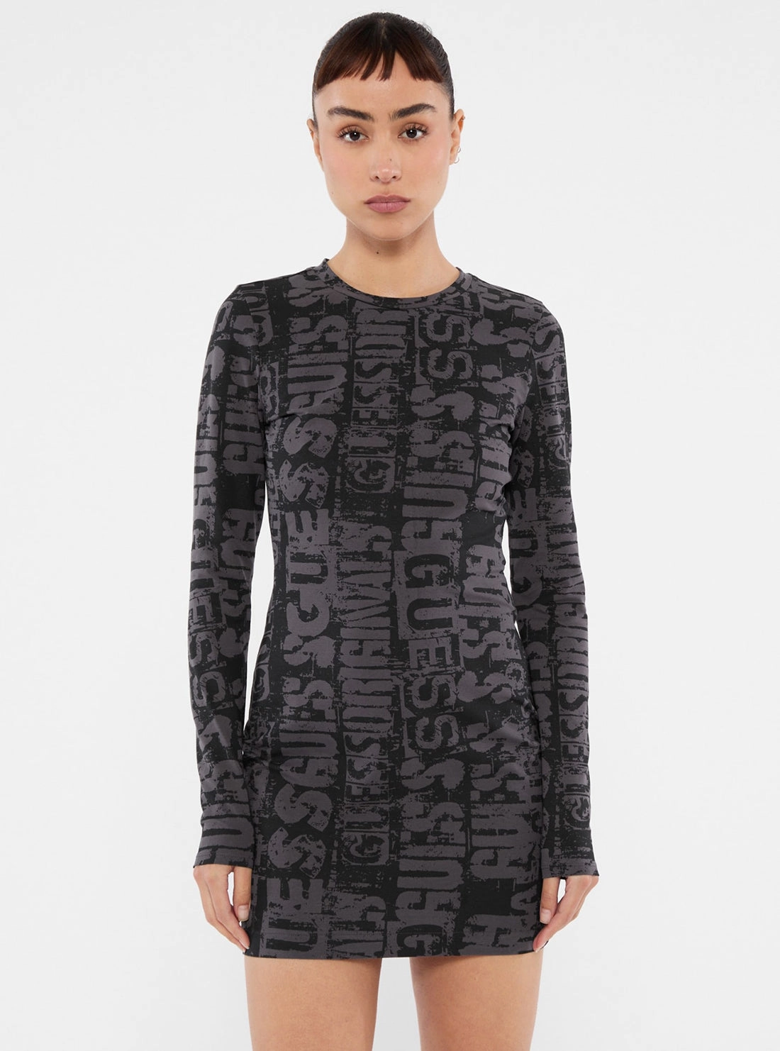 Button Accent Guess Originals Black Printed Mini Dress