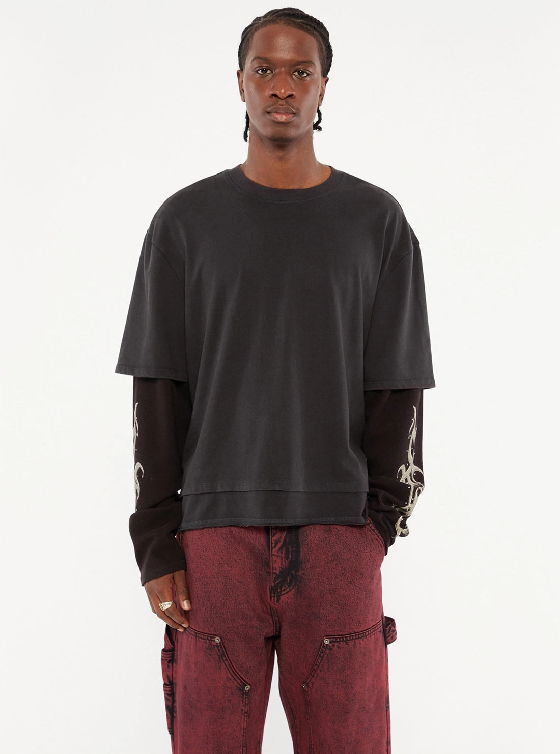 GUESS Originals Black Long Sleeve T-Shirt MeshPanelIntegration TexturedSurface