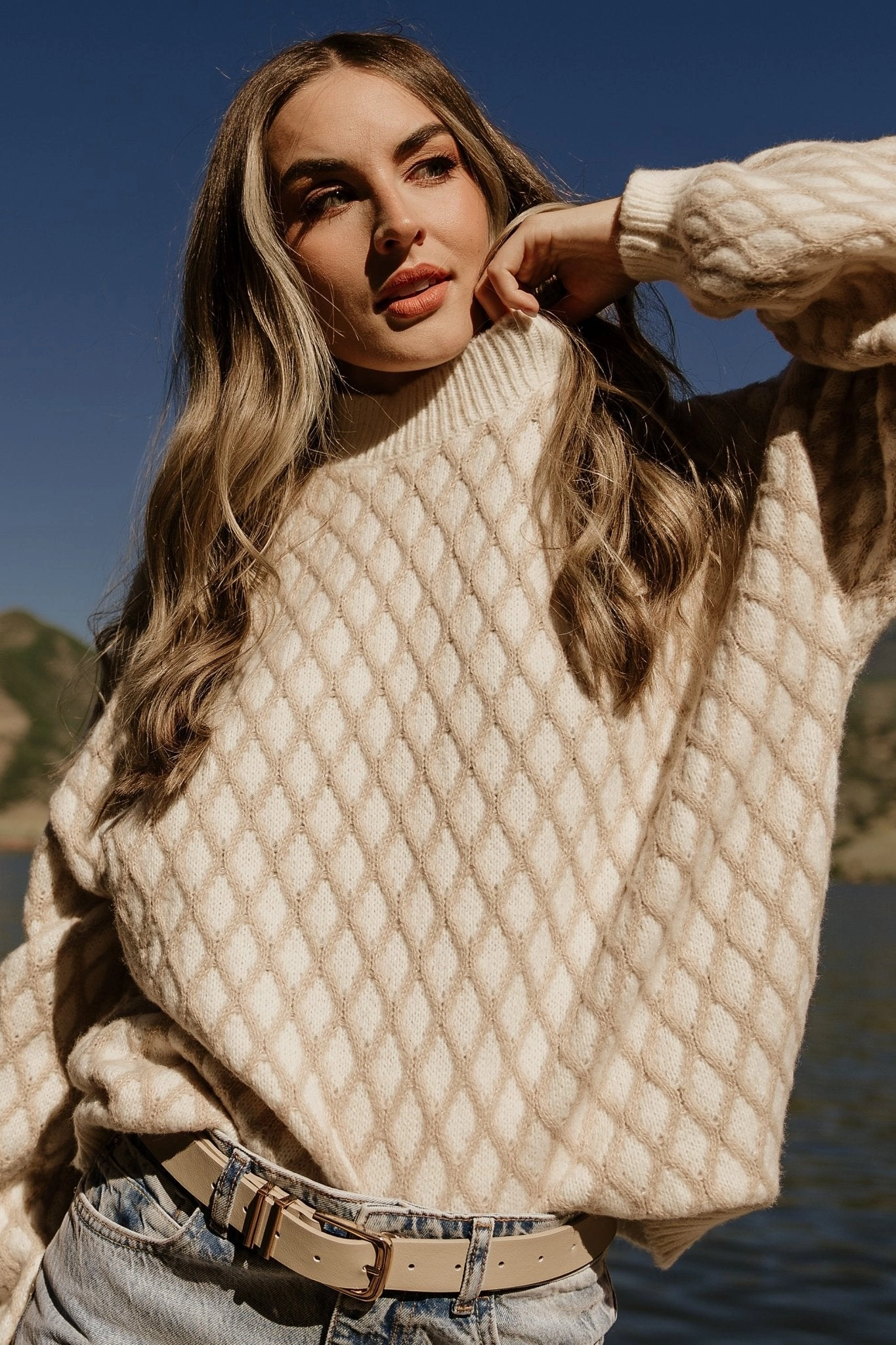 All Day Wear Cold-Weather Essential Hendrix Diamond Knit Sweater | Taupe