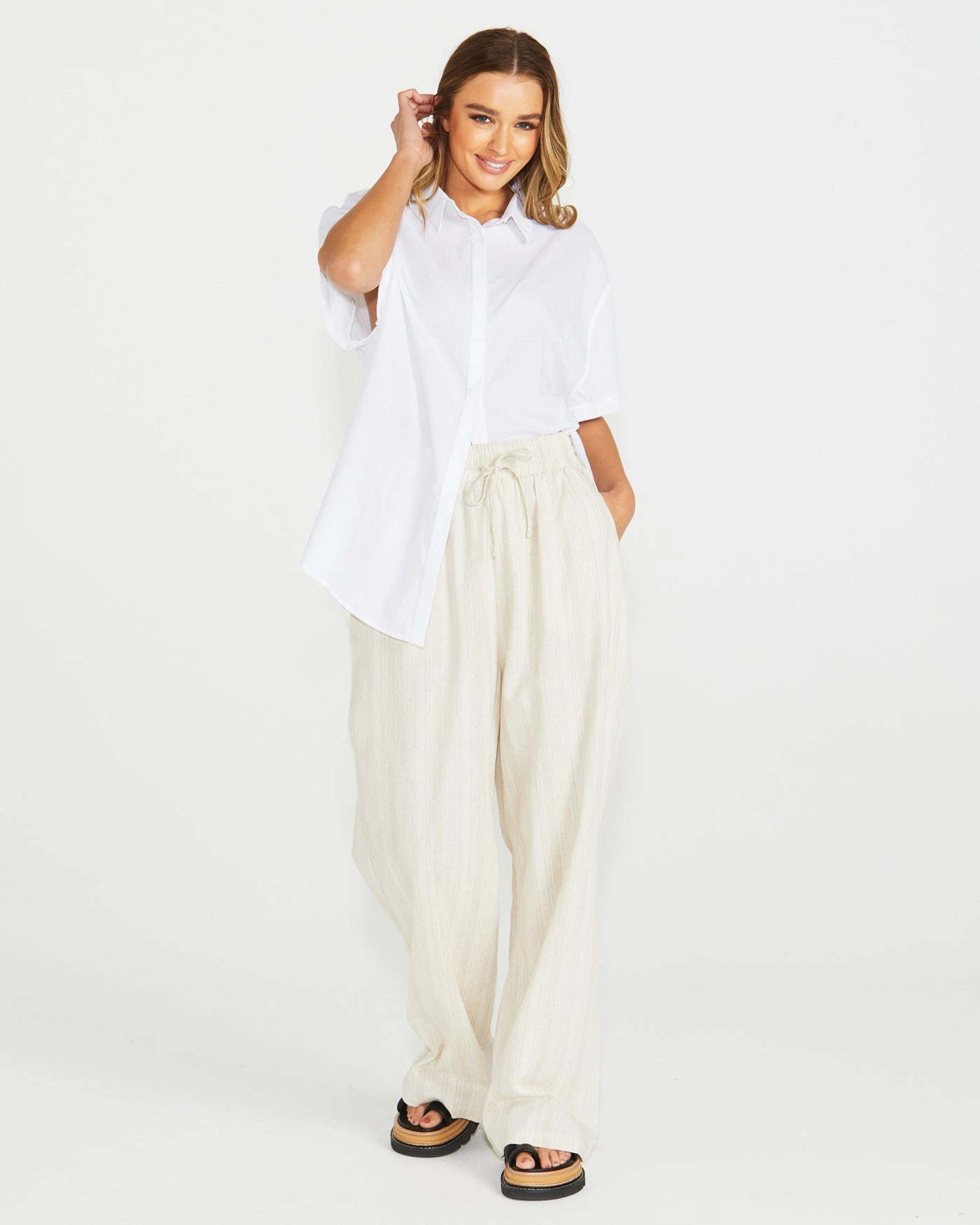 Sass Odell Pant Natural Stripe Extra Soft Evening Walk