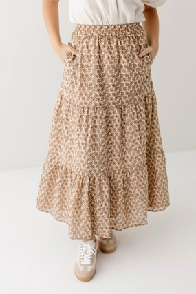 Couture Inspired 'Moana' Terracotta Floral Maxi Skirt in Beige