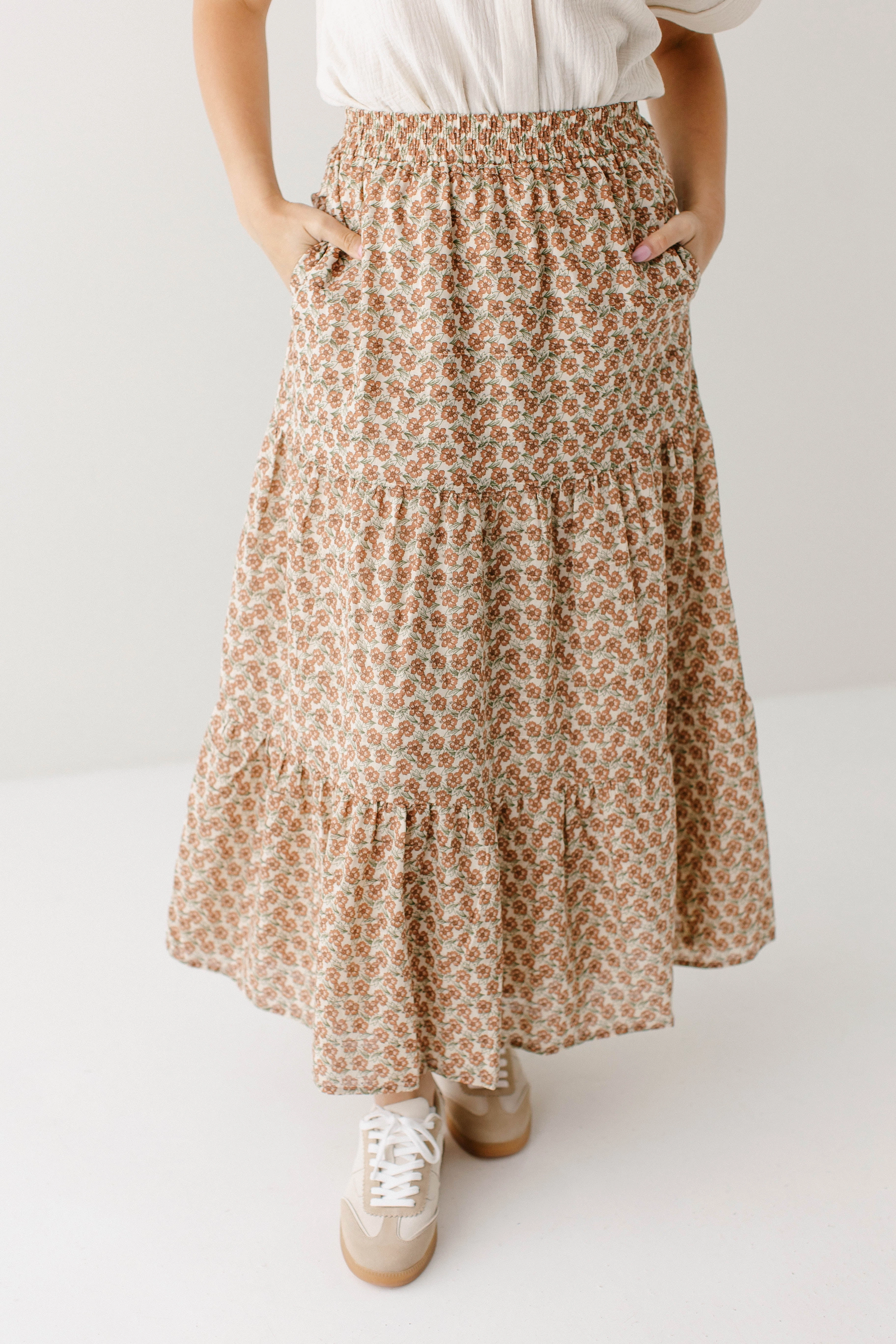 'Moana' Terracotta Floral Maxi Skirt in Beige hypoallergenic material