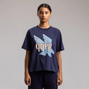 Sporty Active Wear Outdoor Leisure Ilabb Racing Bird Heritage Block Tee Washed Navy