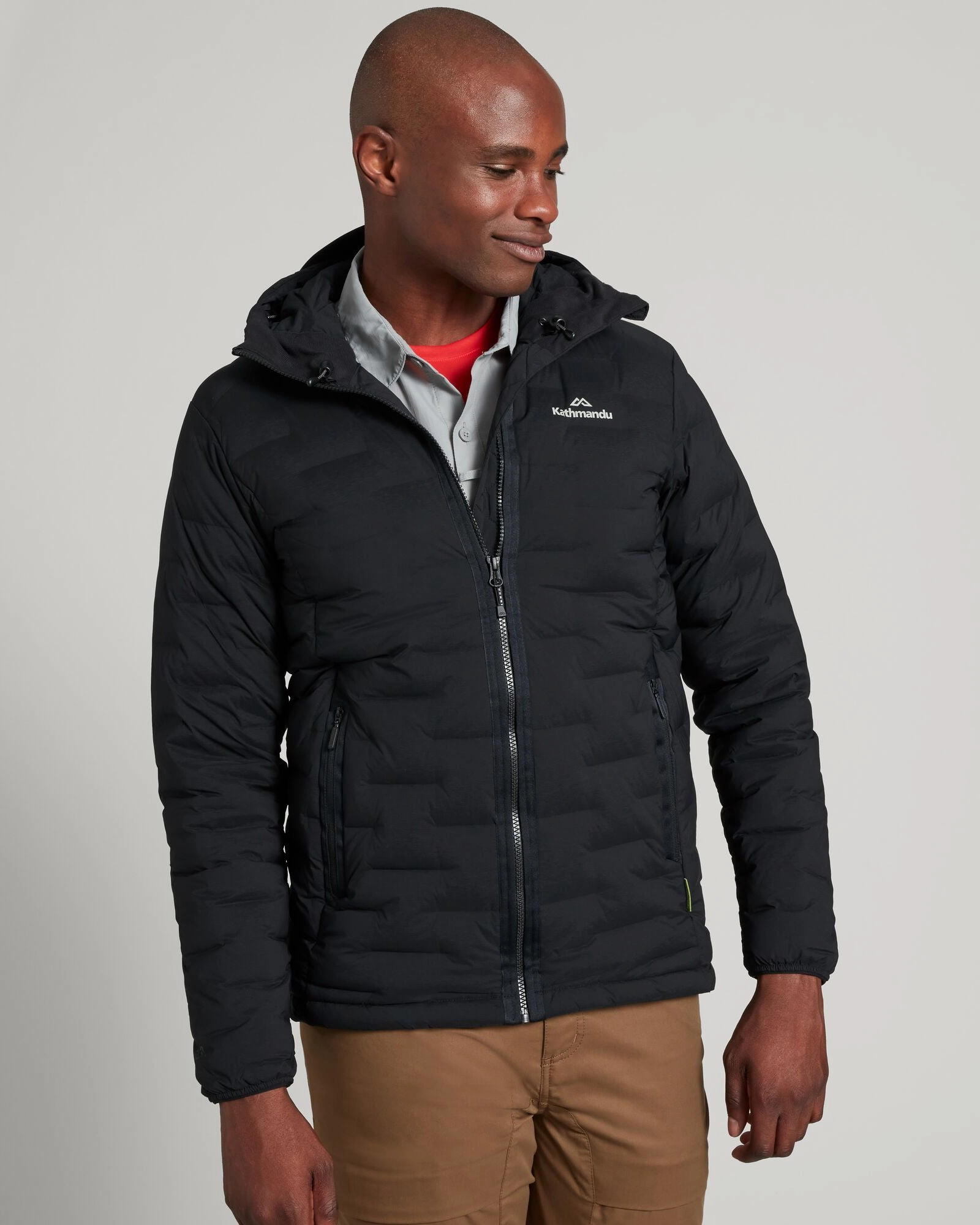 Odor Control Treatment Noise Reduced Fastener System Men's Federate Stretch Hooded Down Jacket - Black