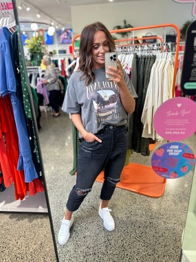 One Teaspoon Kingpins Cropped Boyfriend Jeans Black Oak Lightweight Design