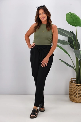 Shine On Label Somerset Tie Waist Pant Black Pro Athlete Quick Dry