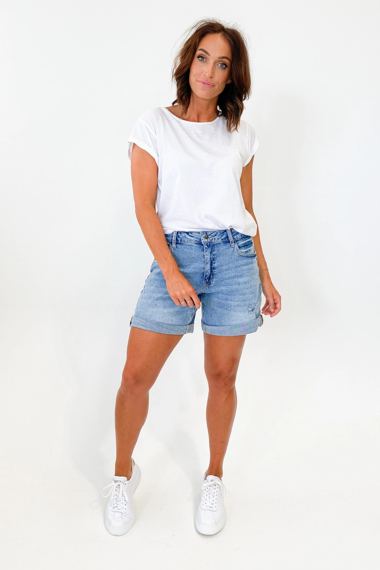 Shine On Label Kylo Distressed Denim Short Blue Breathable mesh lining Casual Active