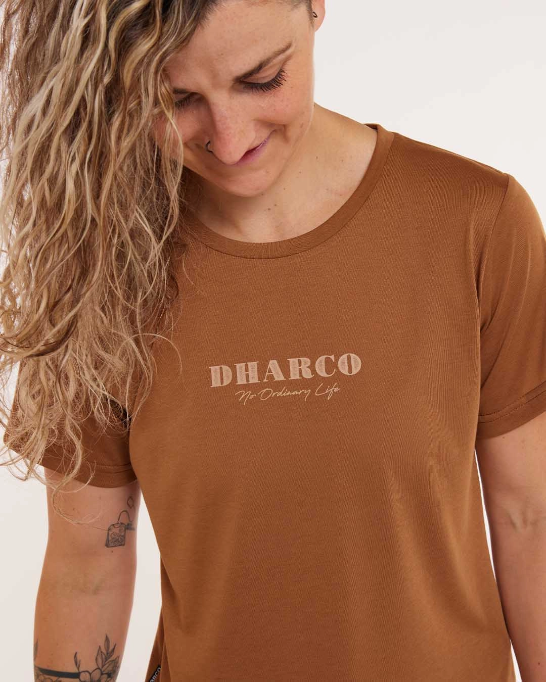 Womens Short Sleeve Tech Tee | Caramel Lightweight Wear Layering Comfort
