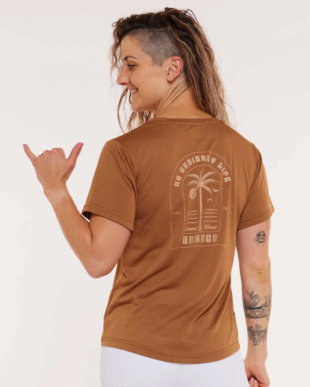 Quick Dry Wear Fit Womens Short Sleeve Tech Tee | Caramel