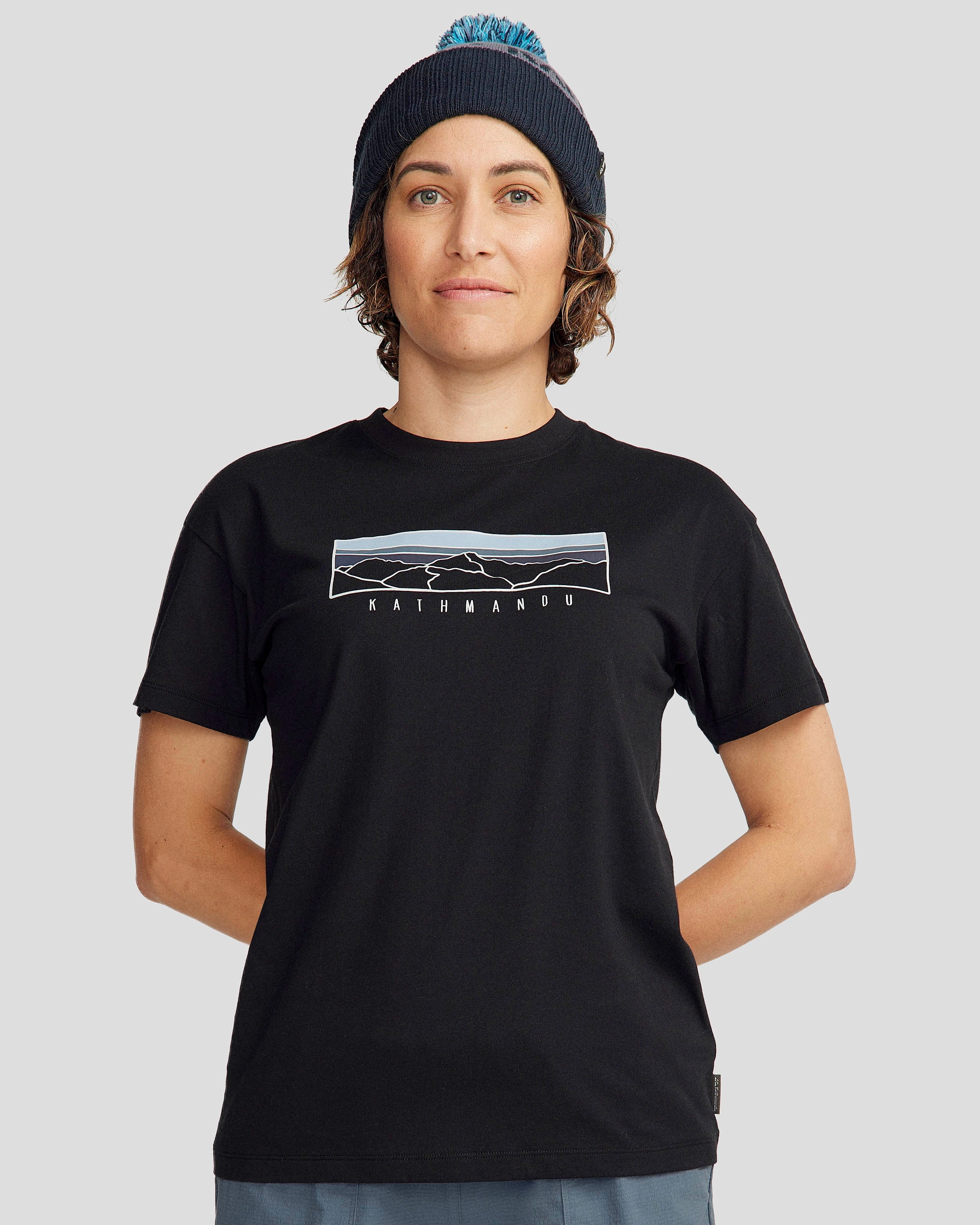 Women's Mountain Sunset Organic Cotton T-shirt - Black Stingray LoopwheelFabric Stretch Fit Engineering