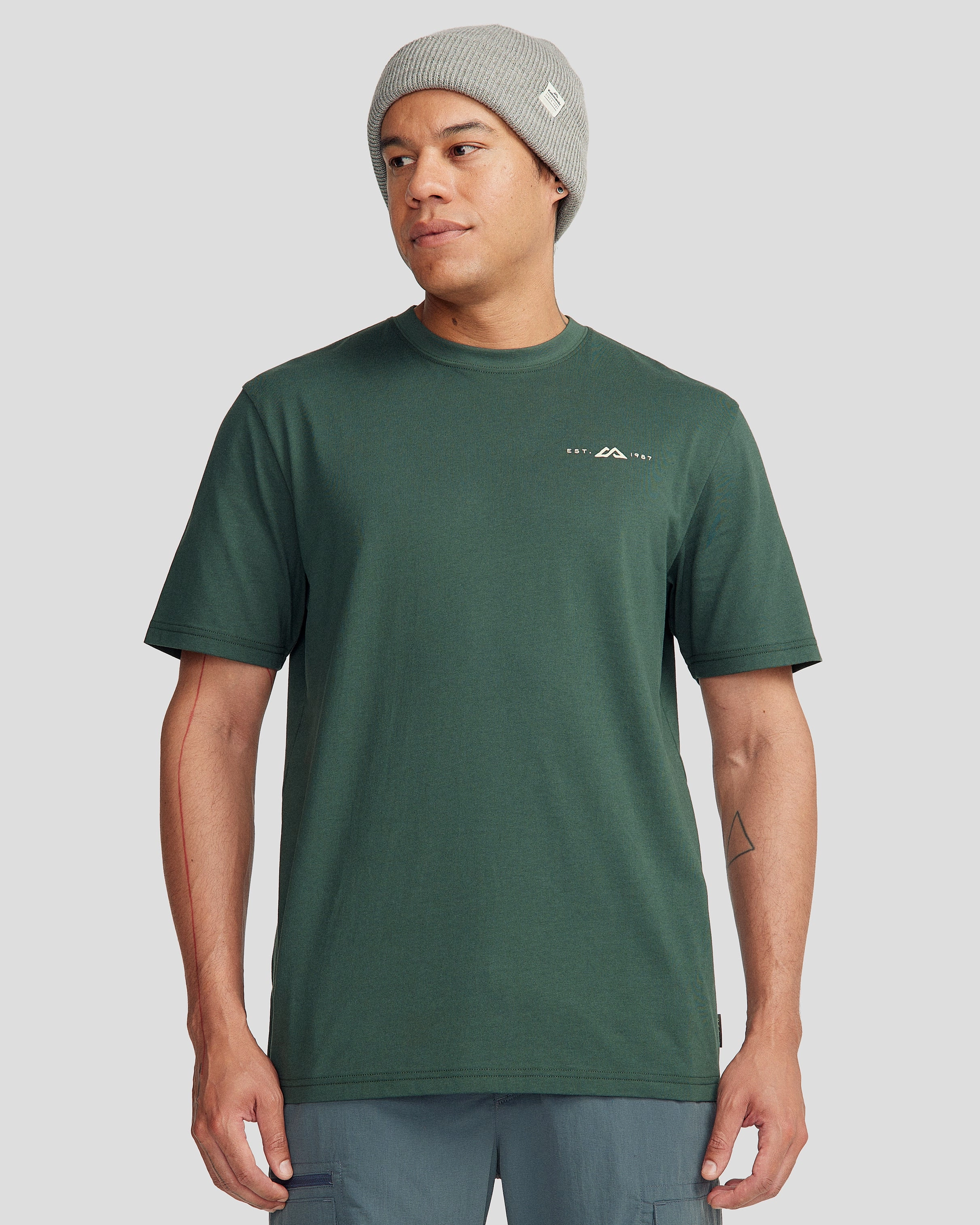 Summer Wardrobe Men's Mountain Camo Organic Cotton S/S Tee - Deep Forest