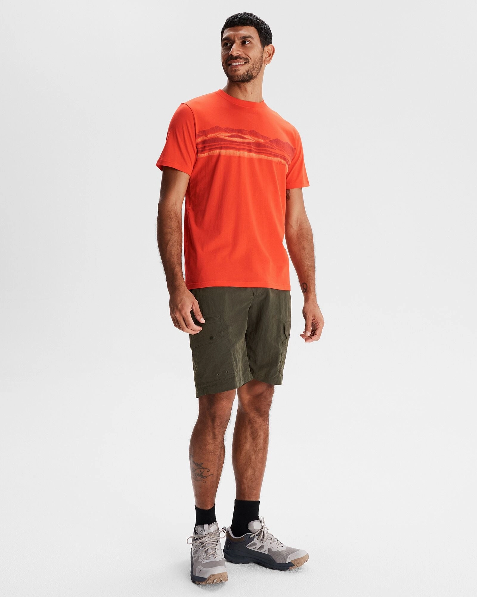 Men's Long White Cloud Organic Cotton T-shirt - Hut Orange HeatSealed Seams