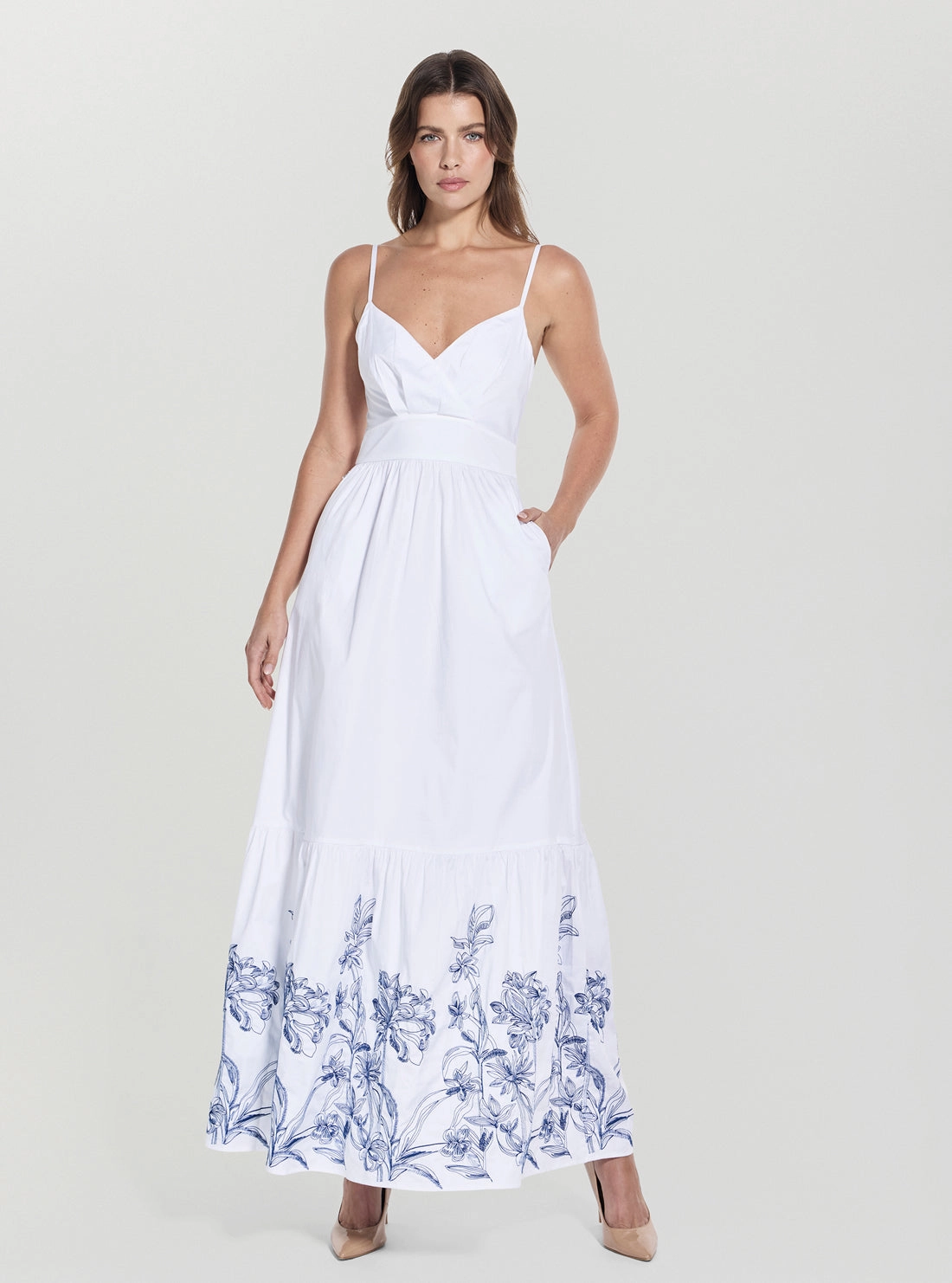Fall Outfit White Blanche Place Embroidered Long Dress