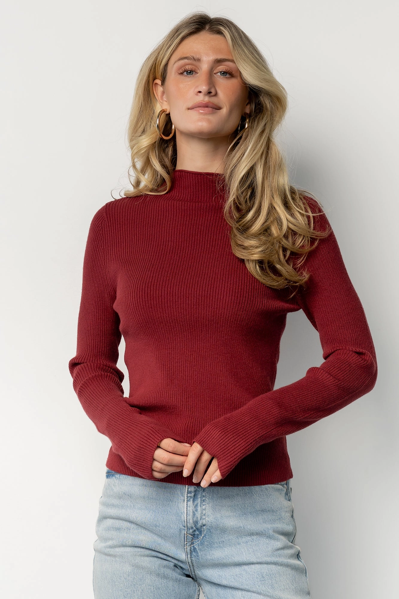 Simple Look Ilsa Ribbed Sweater Top | Merlot