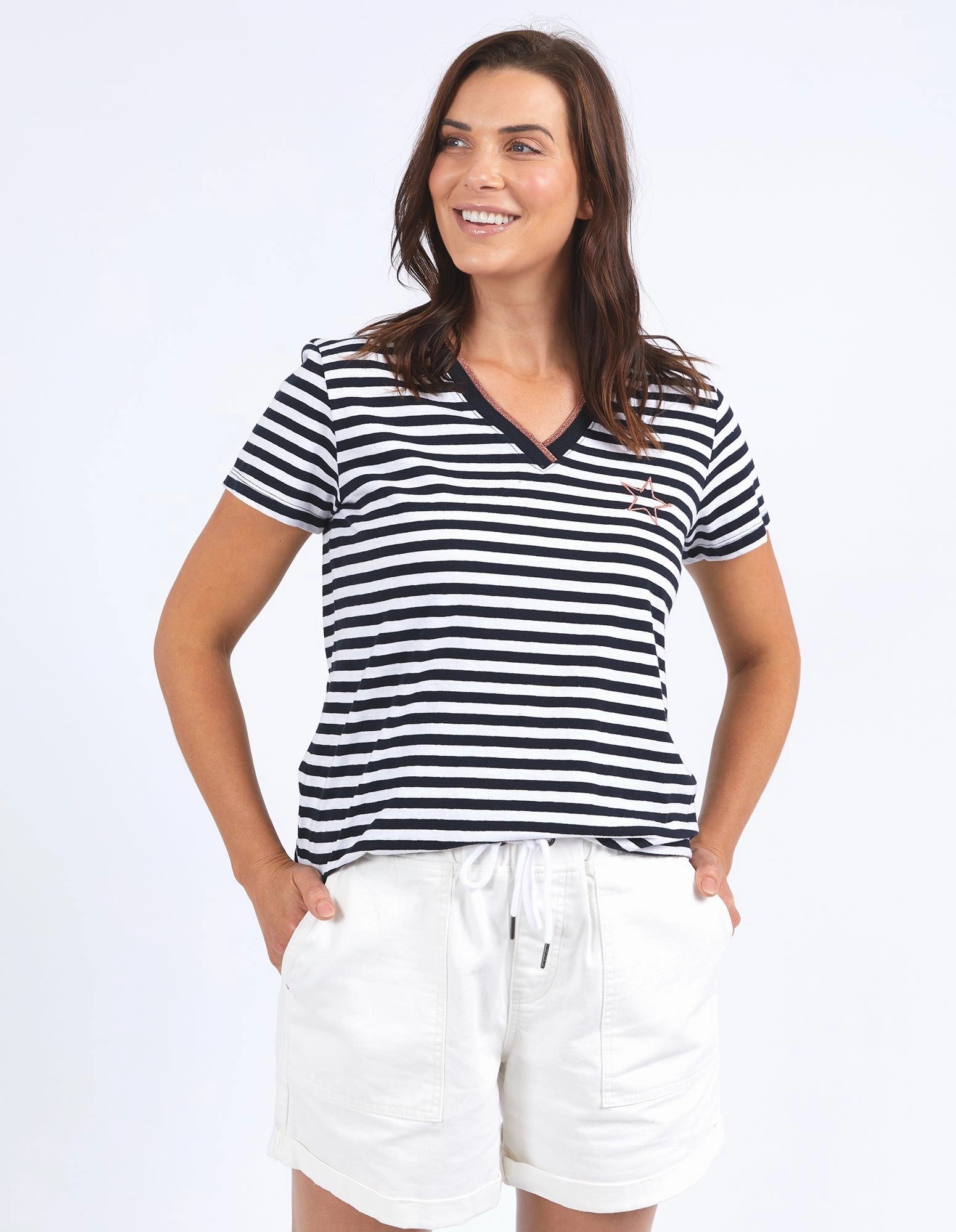 Stylish Day Wear Elm Paris Stripe Tee Navy & White Stripe