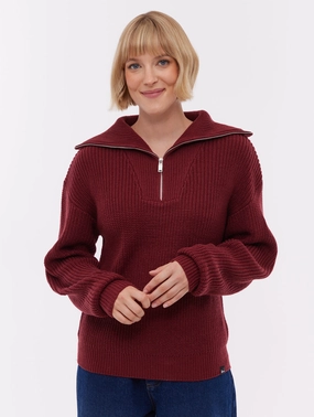Thurynn Oversize Zippered Funnel Sweater - Red RollUpCuff