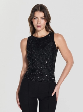 Black Alexia Sequins Tank Top simple design