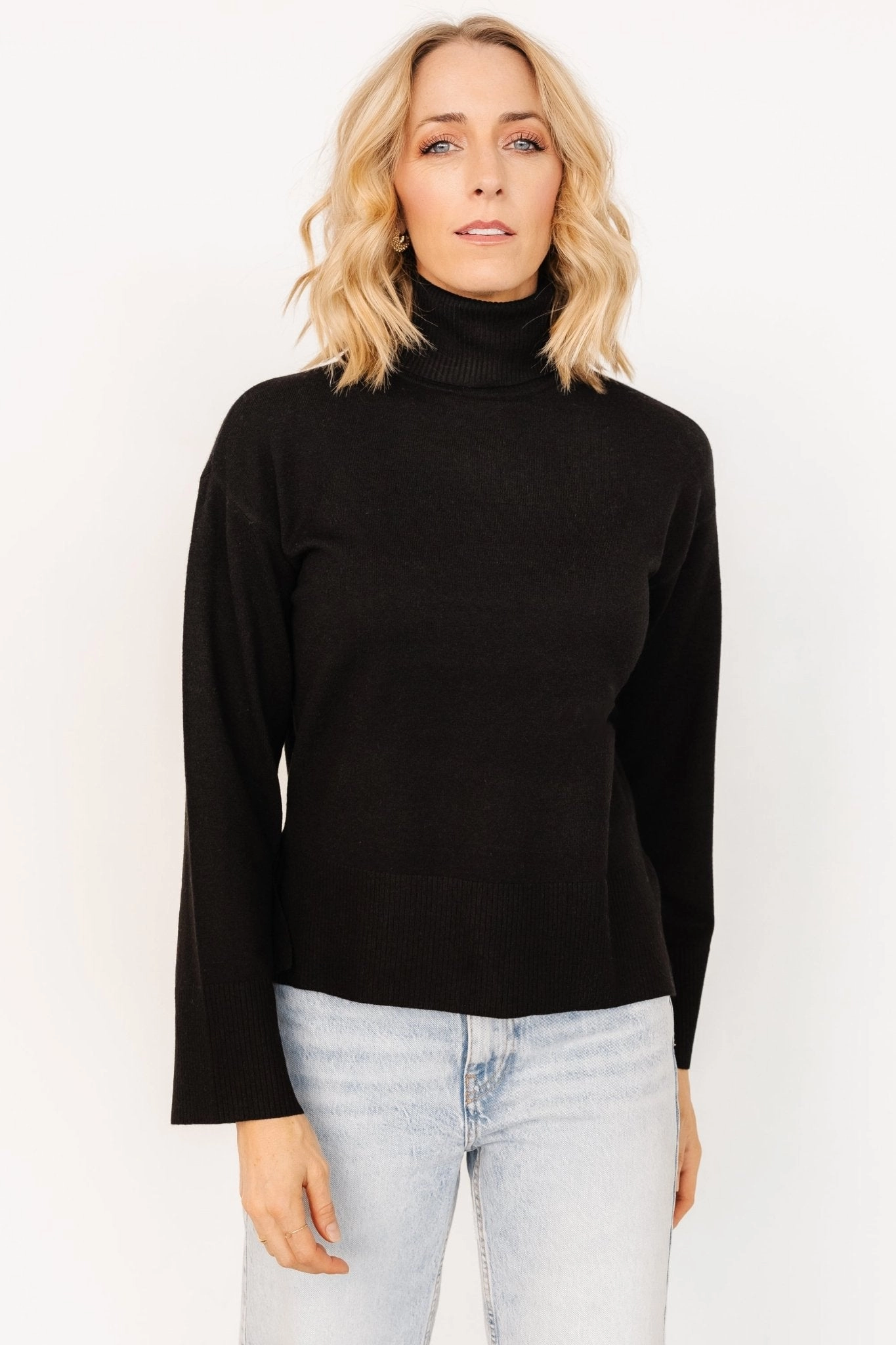 Irene Turtleneck Sweater Top | Black Easy Layering Comfortable Knitwear