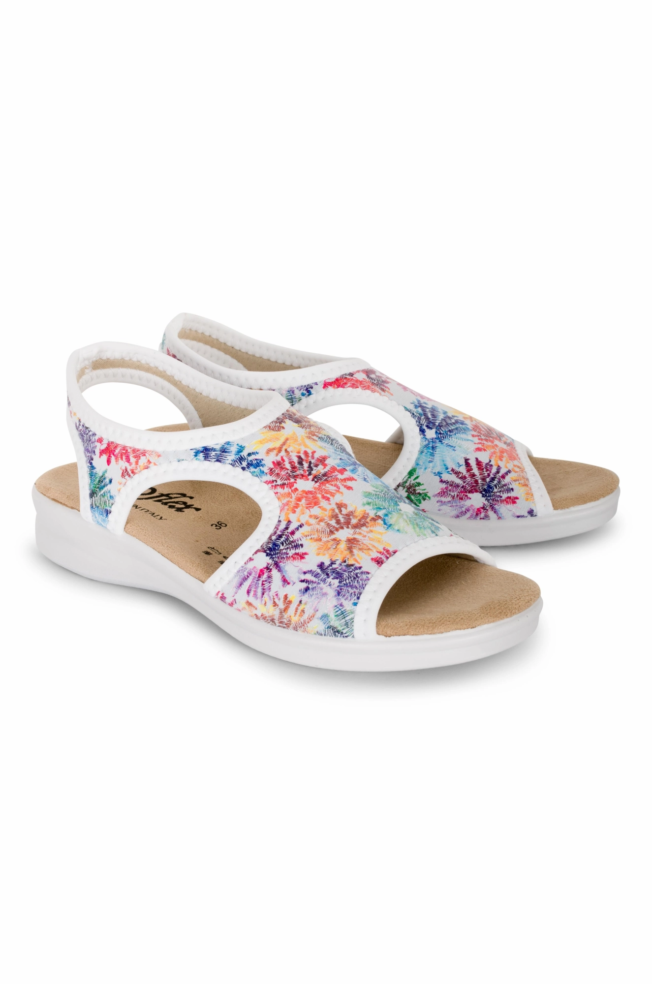 Italian made Neopene Sandal | WHITE FLORAL | TUSCANY AB Odor Resistant Material