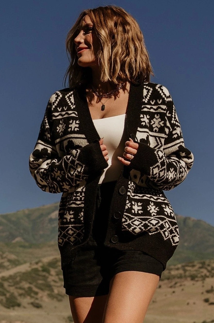 Jackson Oversized Cardigan | Black Print Snug Layers